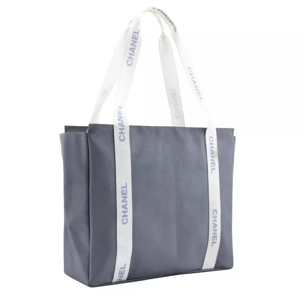 CHANEL logo Tote Bag Sports line gray Nylon Women